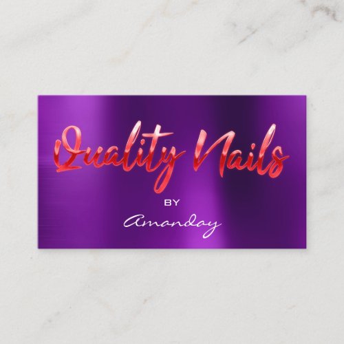 Quality Nails QR Code Logo Purple Red Script Business Card