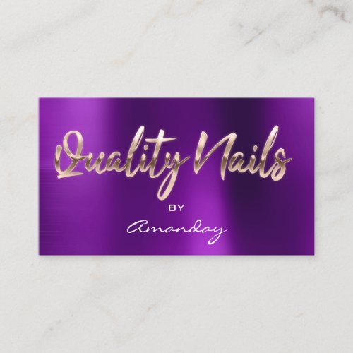 Quality Nails QR Code Logo Purple Rose Gold Business Card