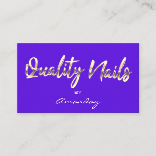 Quality Nails Script QR Code Logo Blue  Business Card