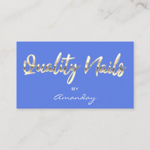 Quality Nails Script QR Code Logo Blue Gold  Business Card
