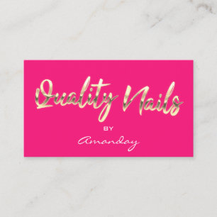 Quality Nails Script QR Code Logo Candy Pink  Business Card