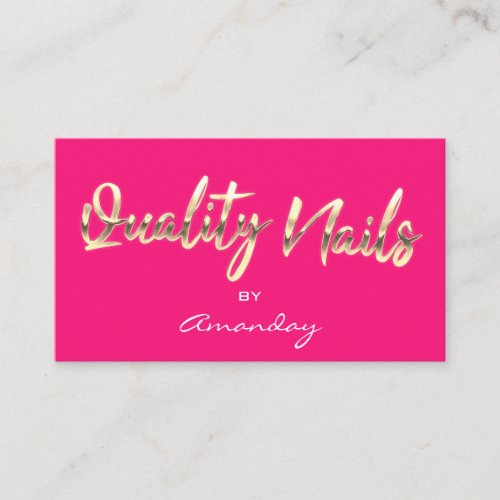 Quality Nails Script QR Code Logo Candy Pink  Business Card