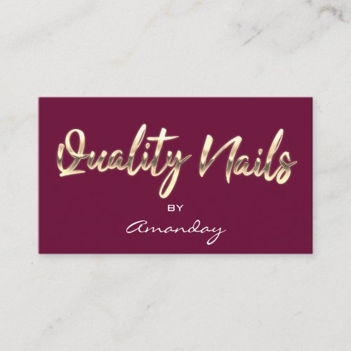 Quality Nails Script QR Code Logo Rose Marsala Business Card