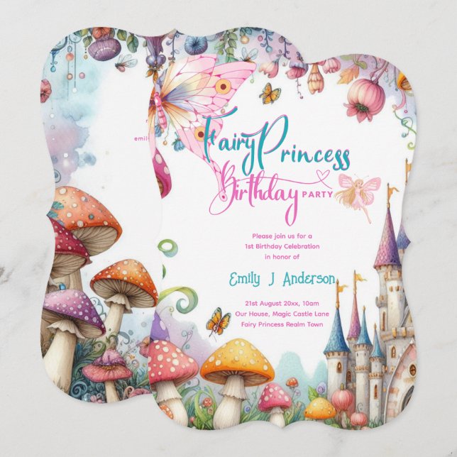 Quality Princess Fairy Daughter Birthday Fairycore Invitation (Front/Back)