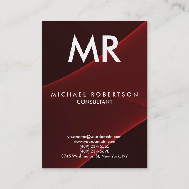 Quality Red Brown Modern Monogram Unique Business Card (Front)