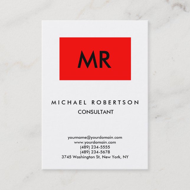 Quality Red Stripe White Black Monogram Unique Business Card (Front)
