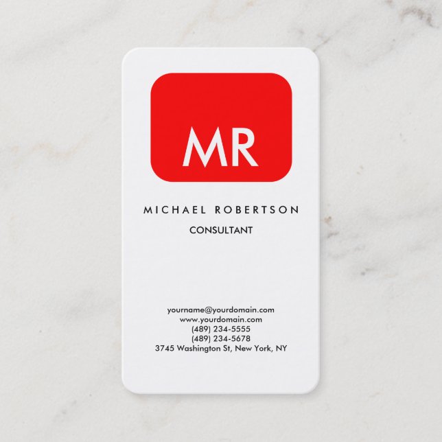 Quality Red White Monogram Elegant Unique Business Card (Front)