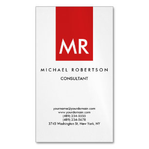 Quality Red White Monogram Elegant Unique Business Card Magnet