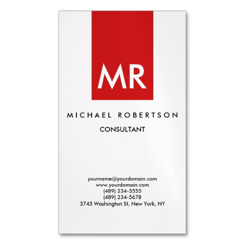 Quality Red White Monogram Elegant Unique Business Card Magnet