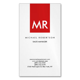Quality Red White Monogram Elegant Unique Business Card Magnet