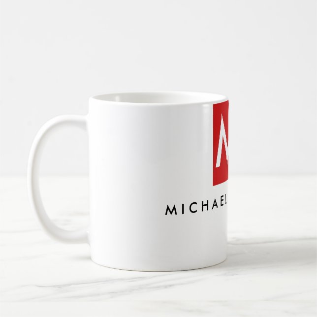 Quality Red White Monogram Elegant Unique Coffee Mug (Left)