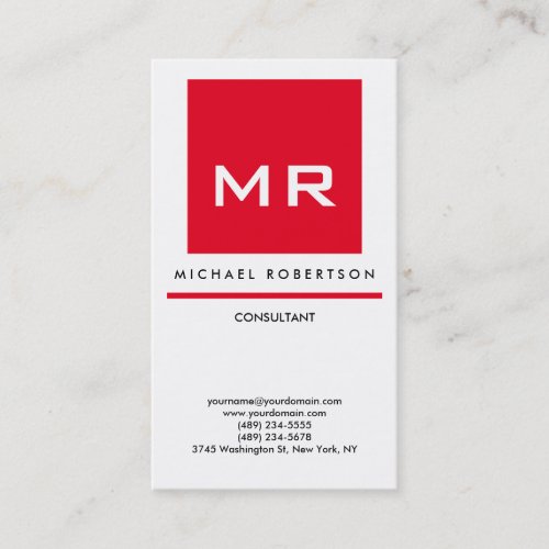 Quality Red White Monogram Elegant Unique Modern Business Card