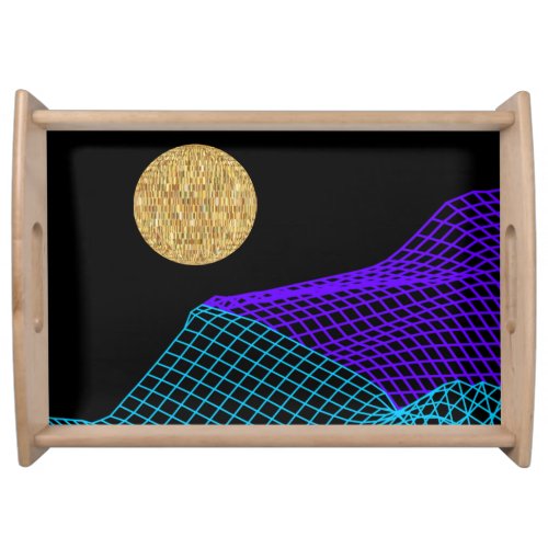 Quantum Abstract Space Purple Blue Black Gold Serving Tray