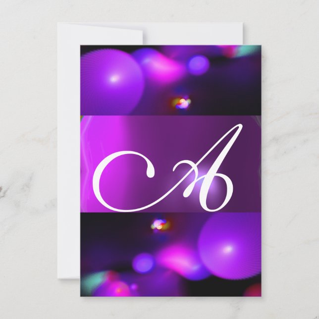 QUANTUM BUBBLE MONOGRAM  purple rsvp Invitation (Front)