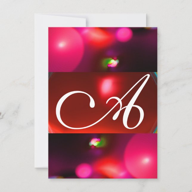 QUANTUM BUBBLE MONOGRAM red black pink rsvp Invitation (Front)