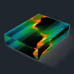Quantum Entanglement Paperweight<br><div class="desc">An interpretation of the physics phenomenon called "quantum entanglement" featuring a  blue,  green and orange fractal image with stars in the background. Add your own text.</div>