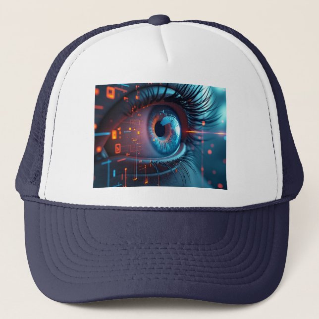 Quantum Eye black and white foam trucker hat (Front)