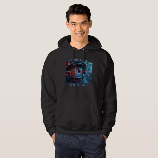 Quantum Eye tech men black hooded sweatshirt (Front Full)