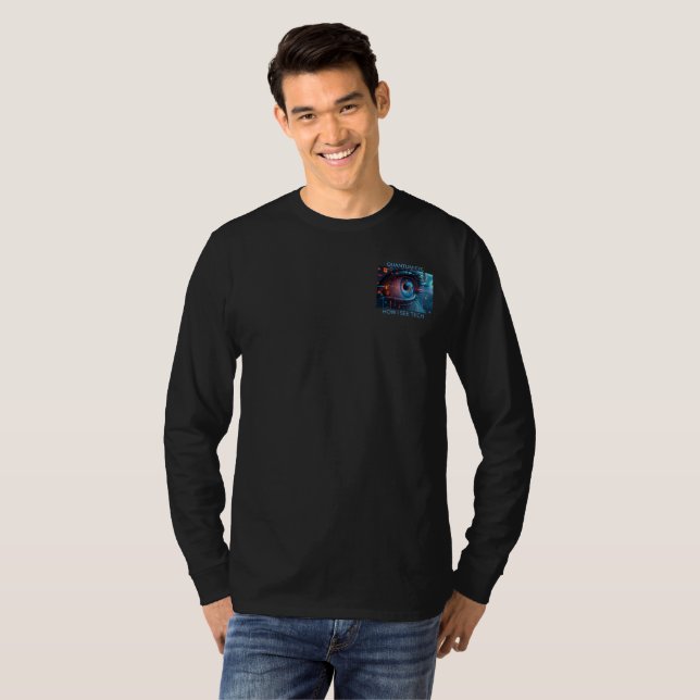 Quantum Eye tech men black long slv shirt pocket (Front Full)