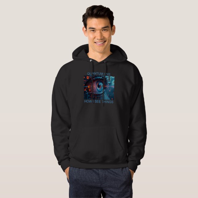 Quantum Eye things men black hooded sweatshirt (Front Full)