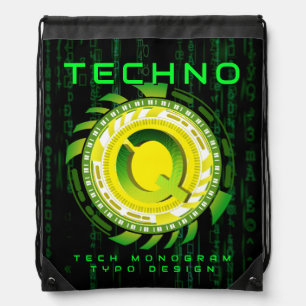 Quantum Style Digital Tech Letter Q Typography Drawstring Bag