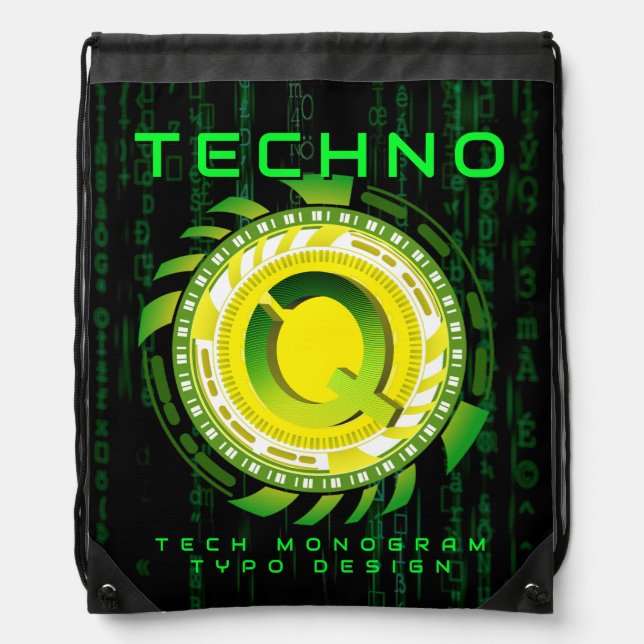 Quantum Style Digital Tech Letter Q Typography Drawstring Bag (Front)