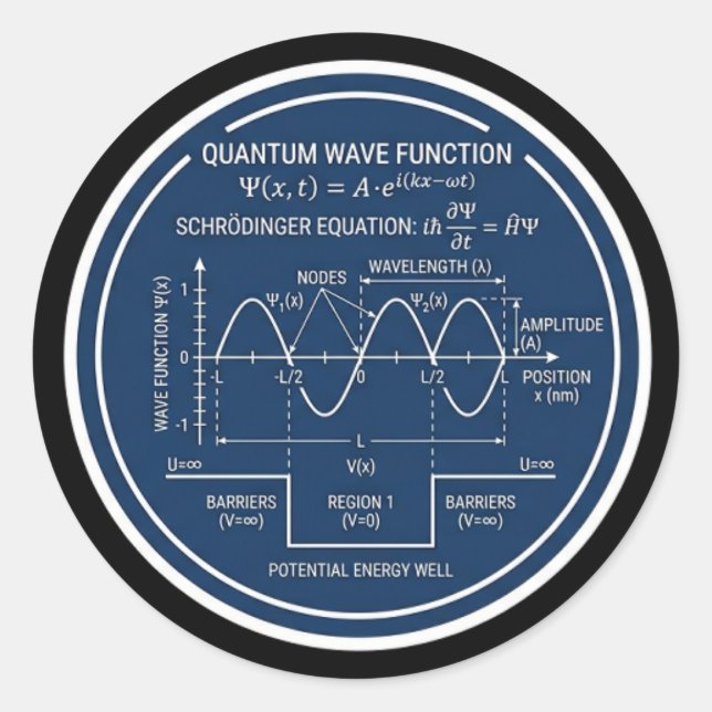 Quantum Wave Function Physics Equation Vinyl Stick Classic Round Sticker (Front)