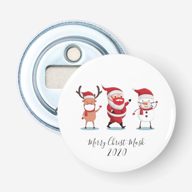 Quarantine 2020 Merry Christ Mask Santa Reindeer Bottle Opener (Front)