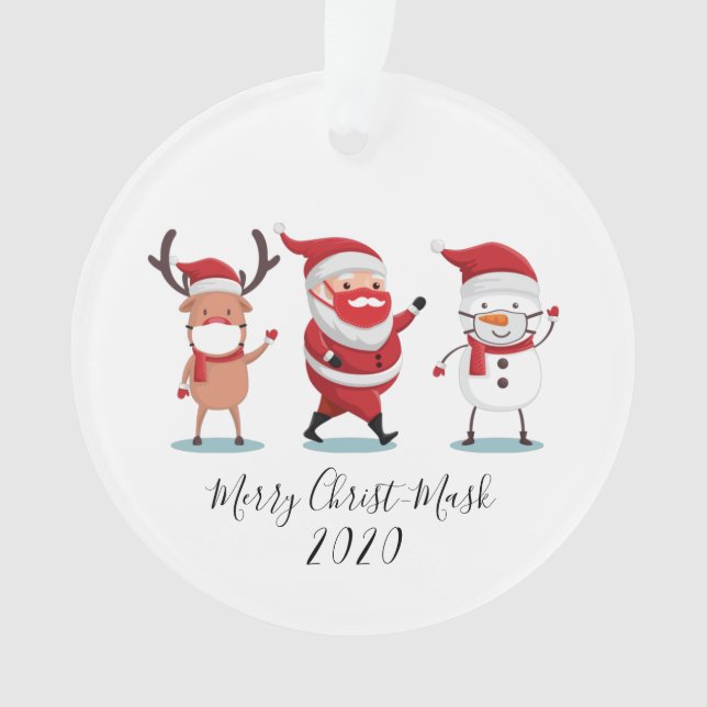 Quarantine 2020 Merry Christmask Script Christmas Ornament (Front)