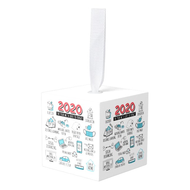 Quarantine Activities 2020 Christmas Commemorative Cube Ornament (Front Angled)