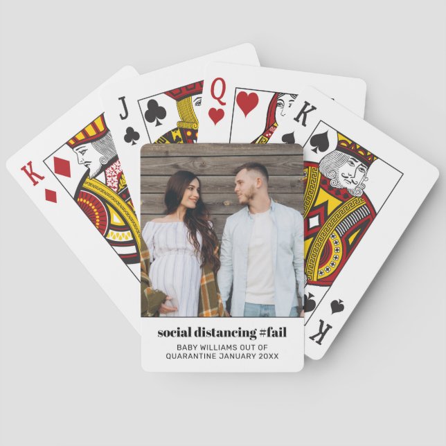 Quarantine Baby Pregnancy Announcement Photo Poker Cards (Back)