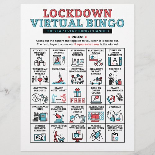 Quarantine Bingo Lockdown Activities