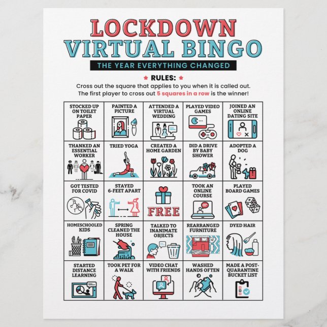 Quarantine Bingo Lockdown Activities (Front)