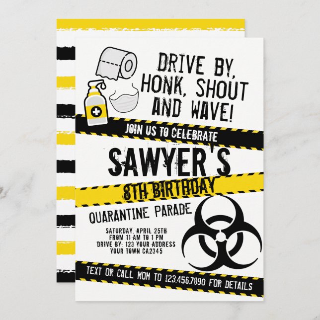Quarantine Birthday Parade Invitation (Front/Back)