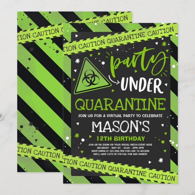 Quarantine Birthday Party Invitation Virtual Zoom (Front/Back)