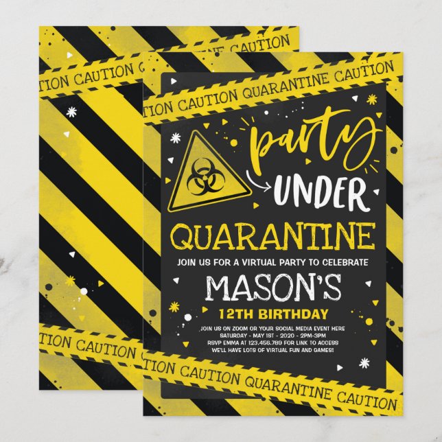 Quarantine Birthday Party Invitation Virtual Zoom (Front/Back)