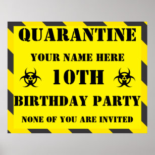 QUARANTINE HAZARD BIRTHDAY POSTER BANNER PERSONALISED ANY NAME TEXT AGE