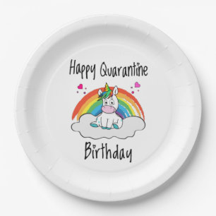 Quarantine Birthday Unicorn rainbow Paper Plates