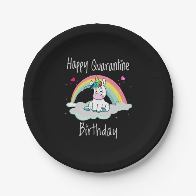 Quarantine Birthday Unicorn rainbow Paper Plates (Front)