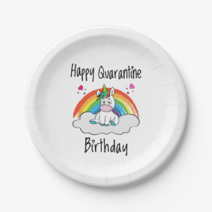 Quarantine Birthday Unicorn rainbow Paper Plates