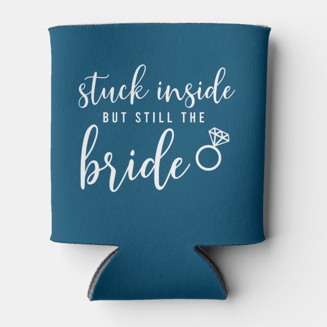 Quarantine Bride Navy Blue Wedding Can Cooler (Front)