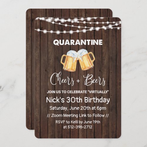 Quarantine Cheers and Beers Birthday Invitation