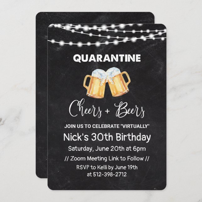 Quarantine Cheers and Beers Chalkboard Birthday Invitation (Front/Back)