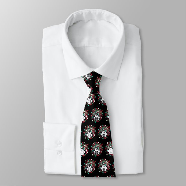 Quarantine Christmas Funny COVID Pathogen Black Neck Tie (Tied)