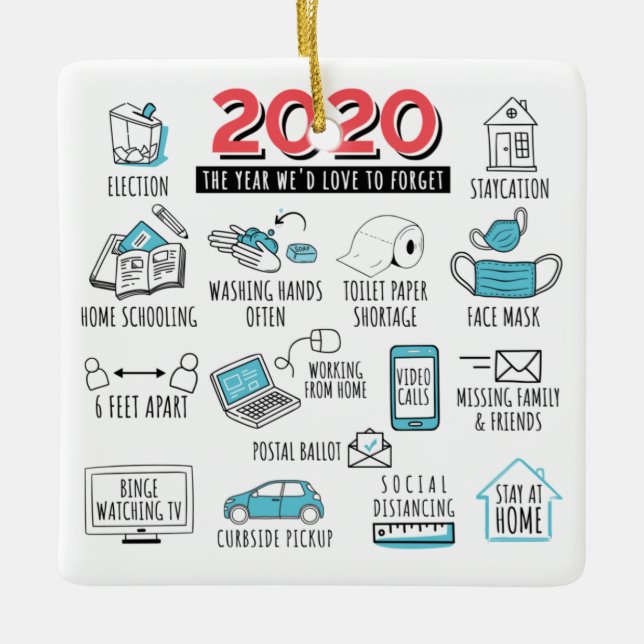 Quarantine Christmas Funny Year 2020 Commemorative Ceramic Ornament (Front)