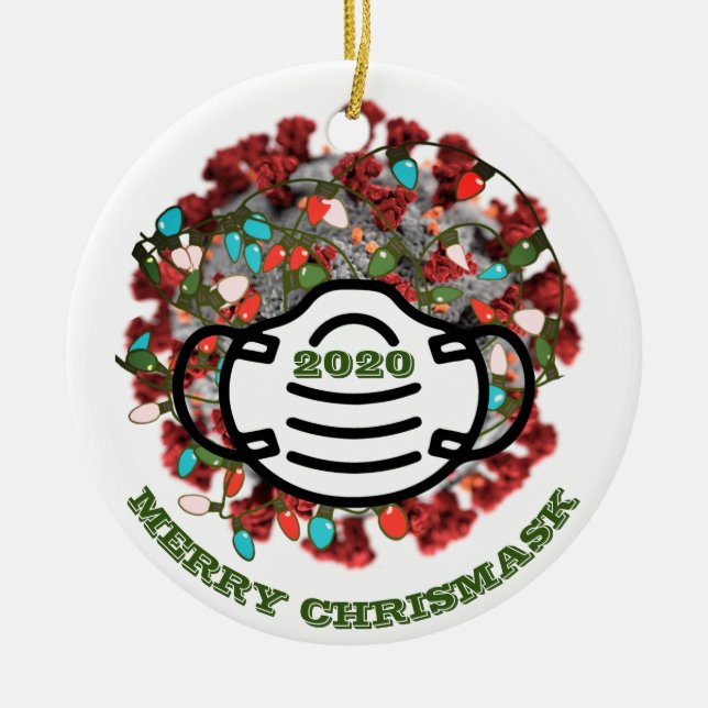 Quarantine Christmas Tree 2020 Lit Covid Pathogen Ceramic Ornament (Front)