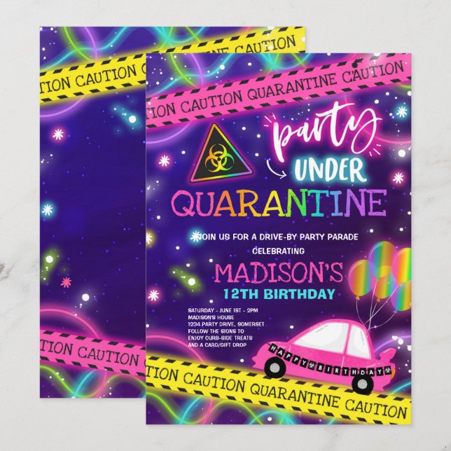 Quarantine Drive-By Birthday Party Parade Invitation (Front/Back)