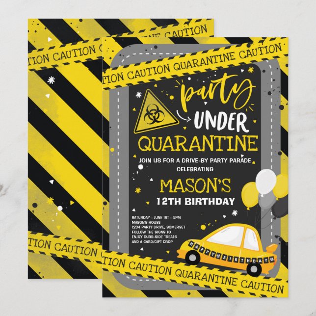 Quarantine Drive-By Birthday Party Parade Invitation (Front/Back)