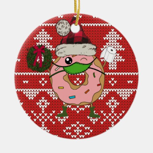 Quarantine Elf Funny Christmas Masked Donut Ceramic Ornament