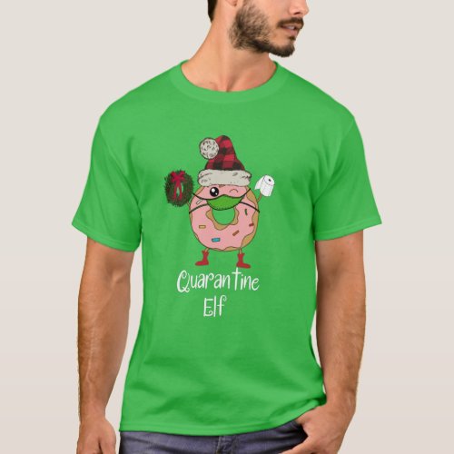 Quarantine Elf Funny Christmas Masked Donut T_Shirt
